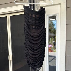 Strapless and Elegant Black Ruched dress